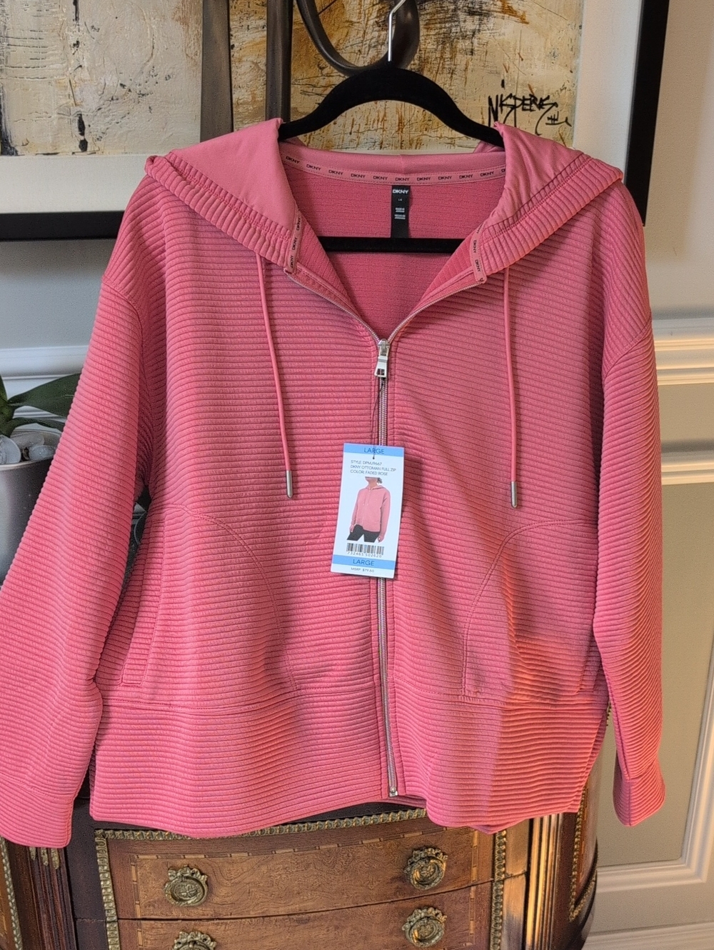 DKNY Ottoman Ribbed Zip-Up Hoodie Jacket. Large. NWT